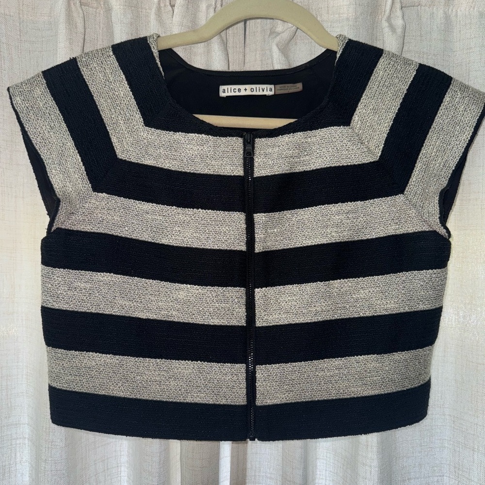 Alice + Olivia Black and Gray Striped Vest